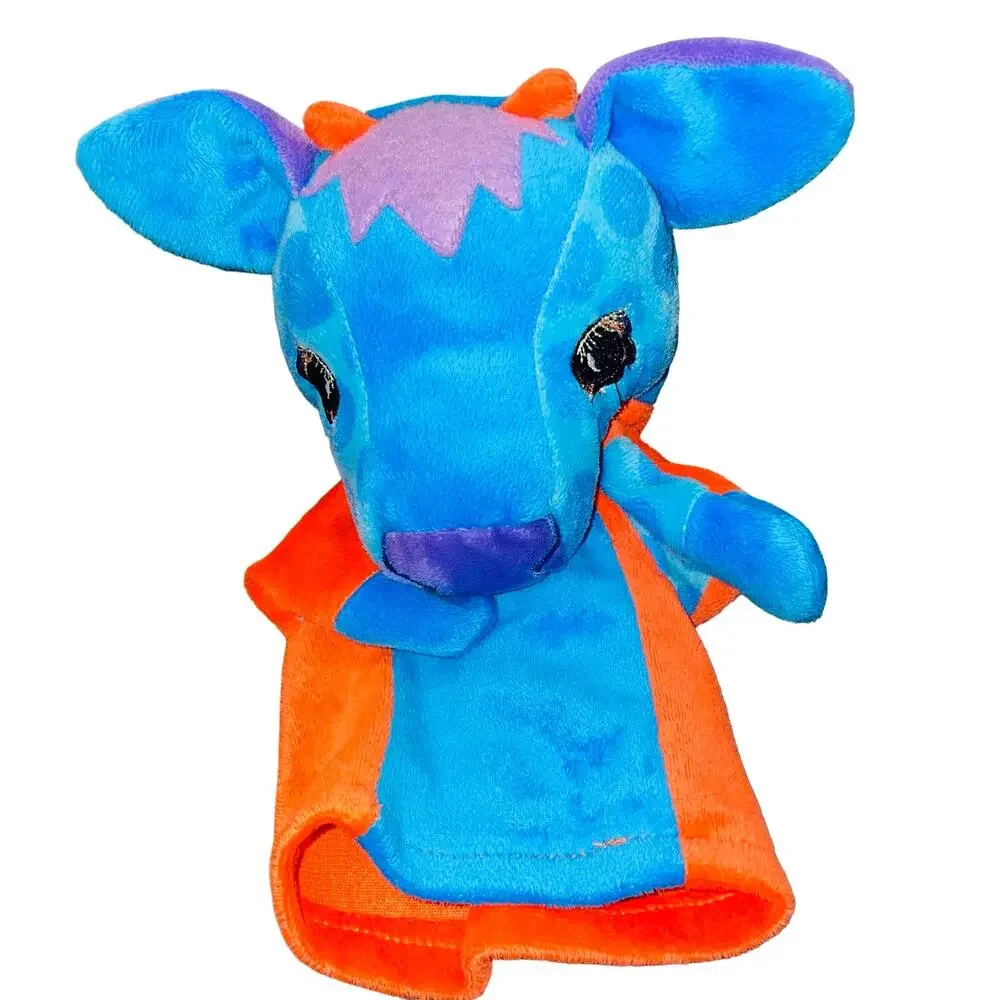The Puppet Company Cow Hand Puppet Blue Orange Colorful Knitted Sock Toy 10
